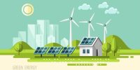 Green energy, urban landscape, ecology - flat design vector concept illustration.